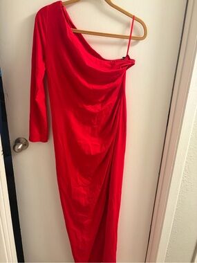NWT Sarin Mathews Red One Shoulder Long Sleeve Maxi Dress Size L